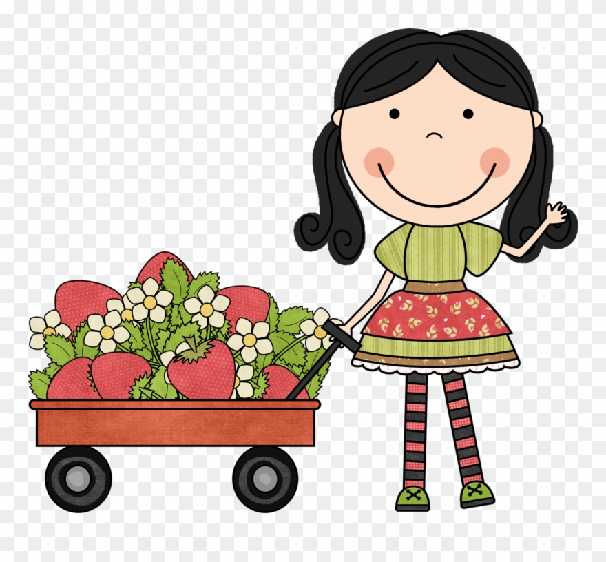 B *✿* Verduras, Canastas, Clipart, Niñas Pequeñas, - Menina Com Morango Desenho - Png Download
