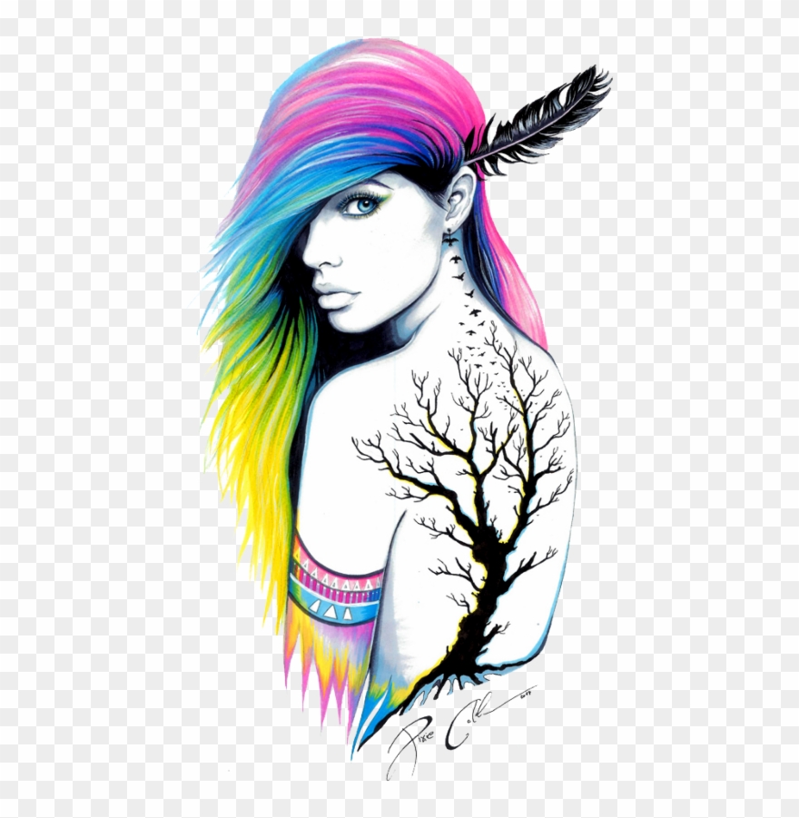 Tattoo Rainbow Lady Women Indian Feather - Trees And Women Quotes Clipart
