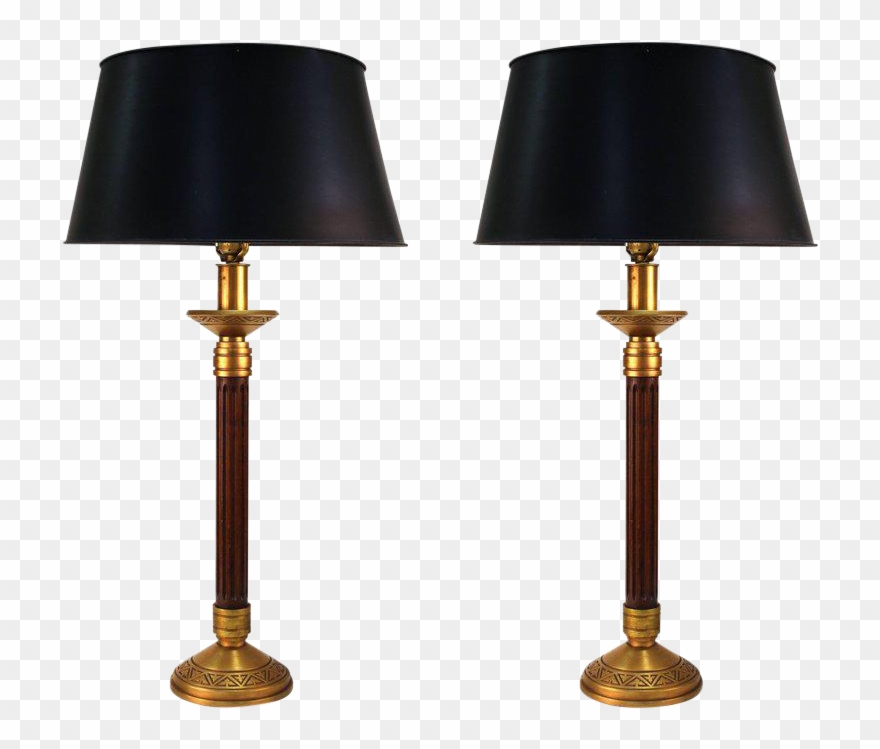 1970s Mid Century Modern Wood Column And Brass Greek - Lampshade Clipart