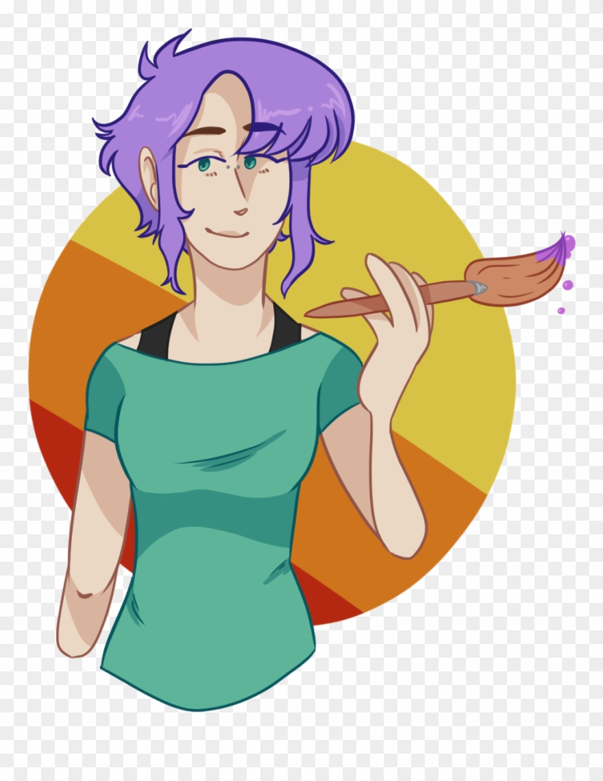 A Pale Skinned Woman With Short Purple Hair, Holding - Cartoon Clipart