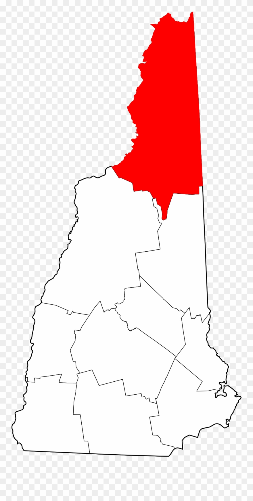 Map Of New Hampshire Highlighting Coos County - Coos County Seals New Hampshire Clipart
