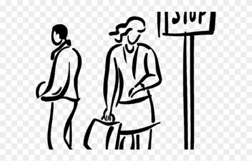 People Standing In Line Clipart - Waiting For Bus - Png Download