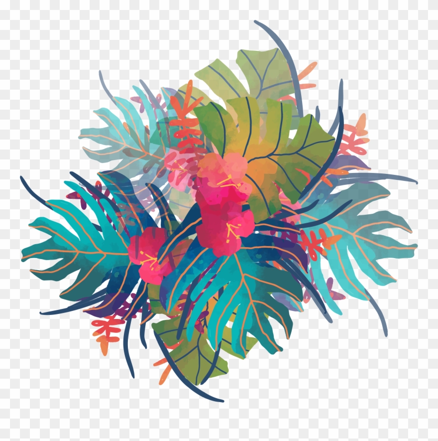 Painting Tropics Plants Transprent - Watercolor Tropical Flowers Png Clipart