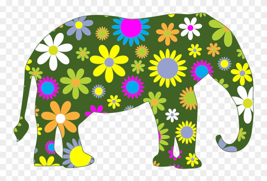 Retro Floral Elephant Clipart