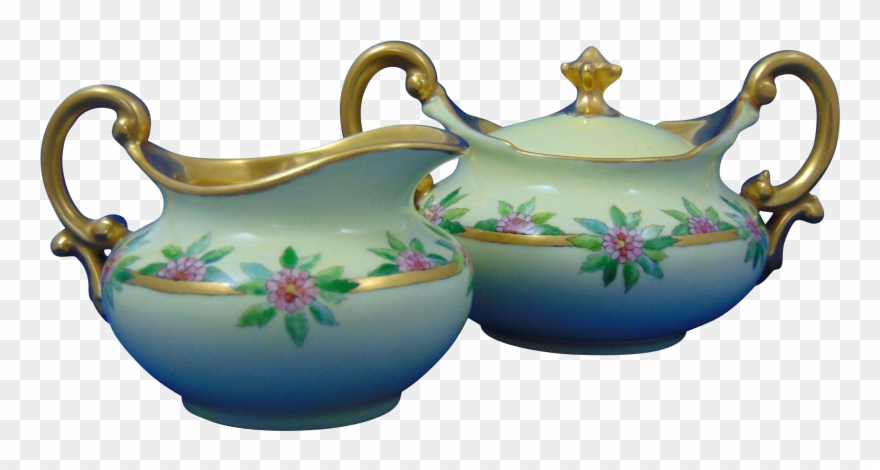 T&v Limoges Floral Motif Creamer & Sugar Set - Ceramic Clipart
