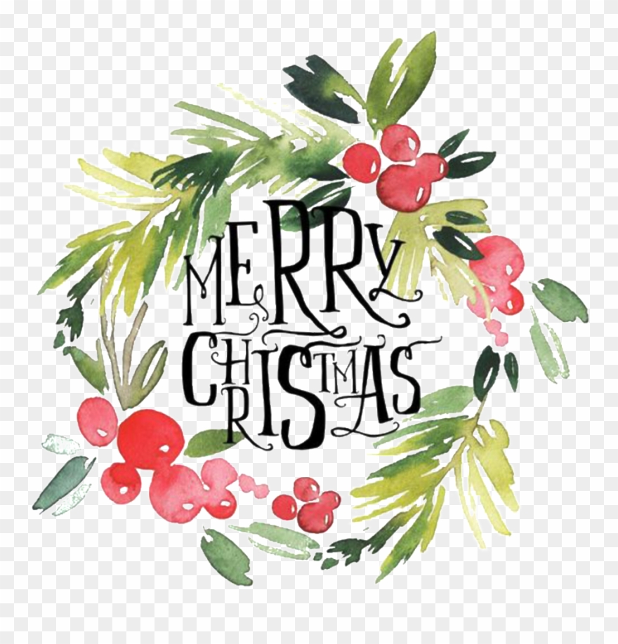 Southeast Asian Style Hand Drawn Garland Decorative - Merry Christmas Watercolor Wreath Clipart