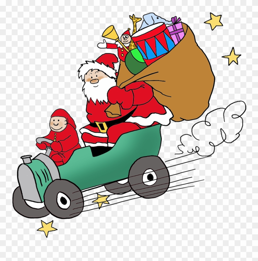 Santa Bringing Presents By Car - Santa Claus In A Car Png Clipart