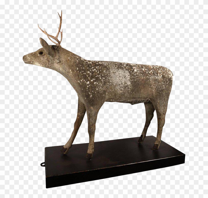Early Century Lifesize Concrete Deer On A Rolling Steel - Bronze Sculpture Clipart