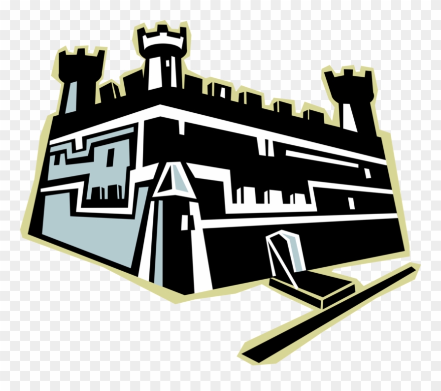 Vector Illustration Of Fortified European Castle Structure - Middle Ages Clipart