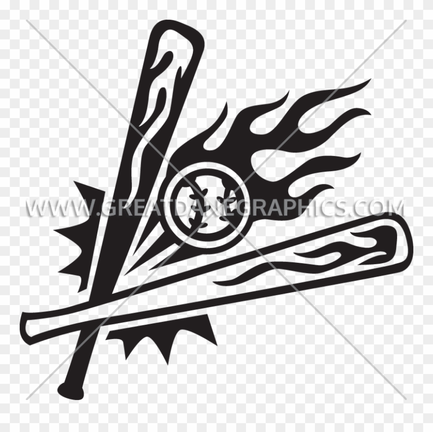 Flaming Baseball Bats & Ball Clipart