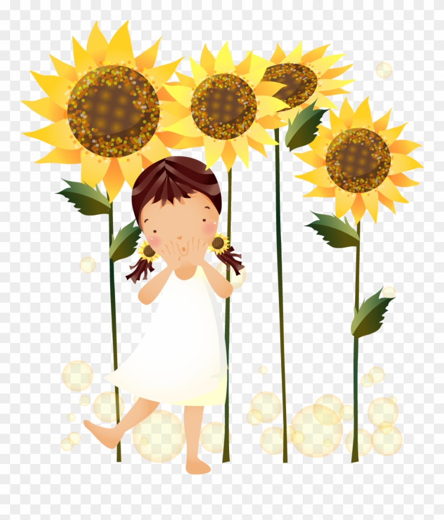 Publicat De Eu Ciresica La - Girl With Sunflower Cartoon Clipart
