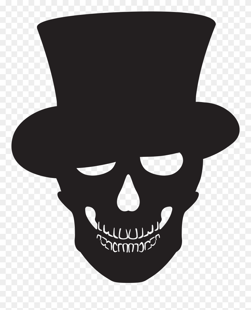 Skull Sticker - Halloween Skull With Hat Clipart