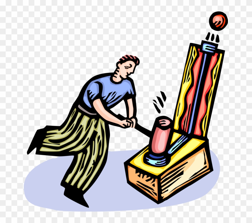 Vector Illustration Of Strongman Plays Strength Tester - Carnival Games Art Transparent Clipart