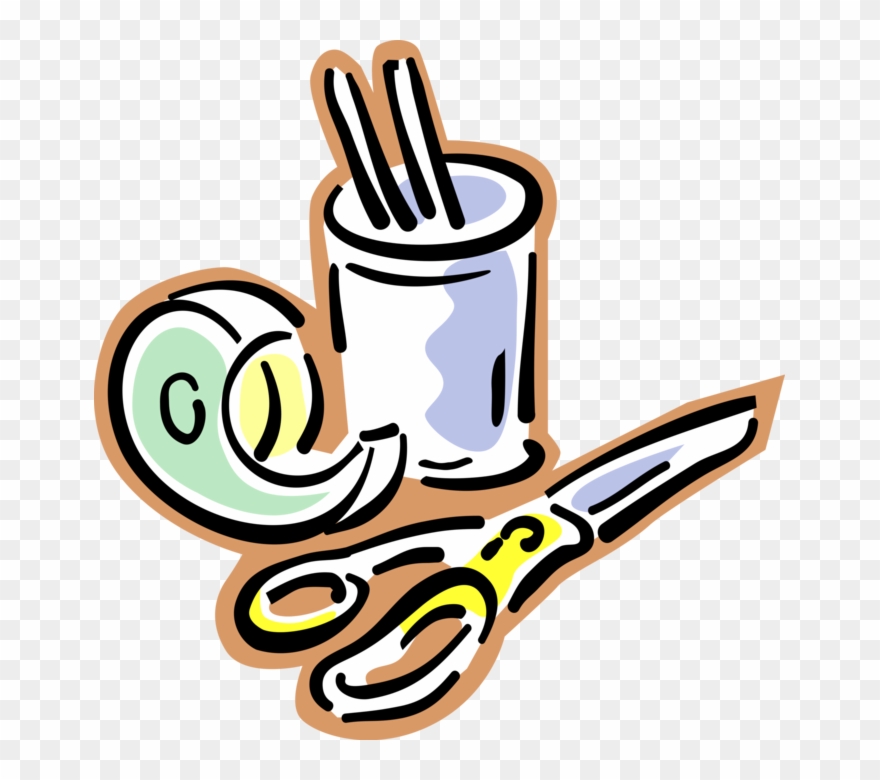 Vector Illustration Of Scissors, Adhesive Tape And - Office Supplies Clip Art - Png Download