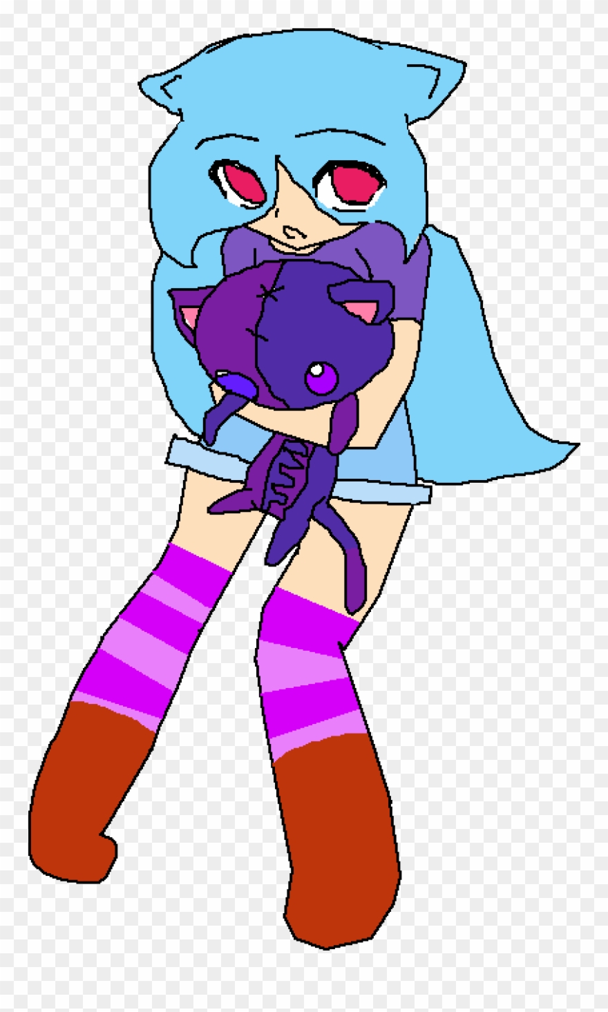 A Girl With A Cat - Cartoon Clipart