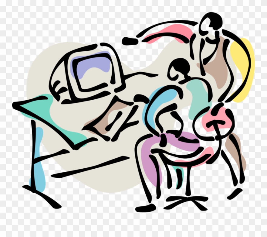 Vector Illustration Of Office Colleagues Discuss Business Clipart