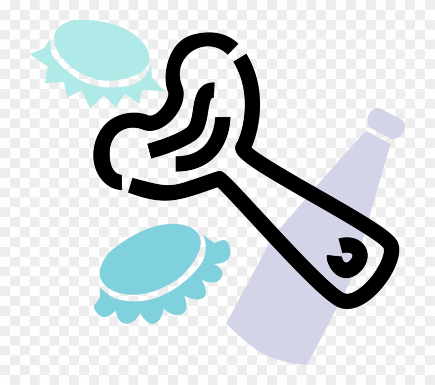 Vector Illustration Of Bottle Opener With Bottle Caps, - Bottle Cap Clipart