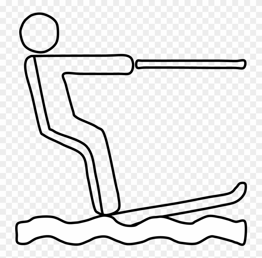 Water Skier, Tow Rope, Black And White, Png - Line Art Clipart