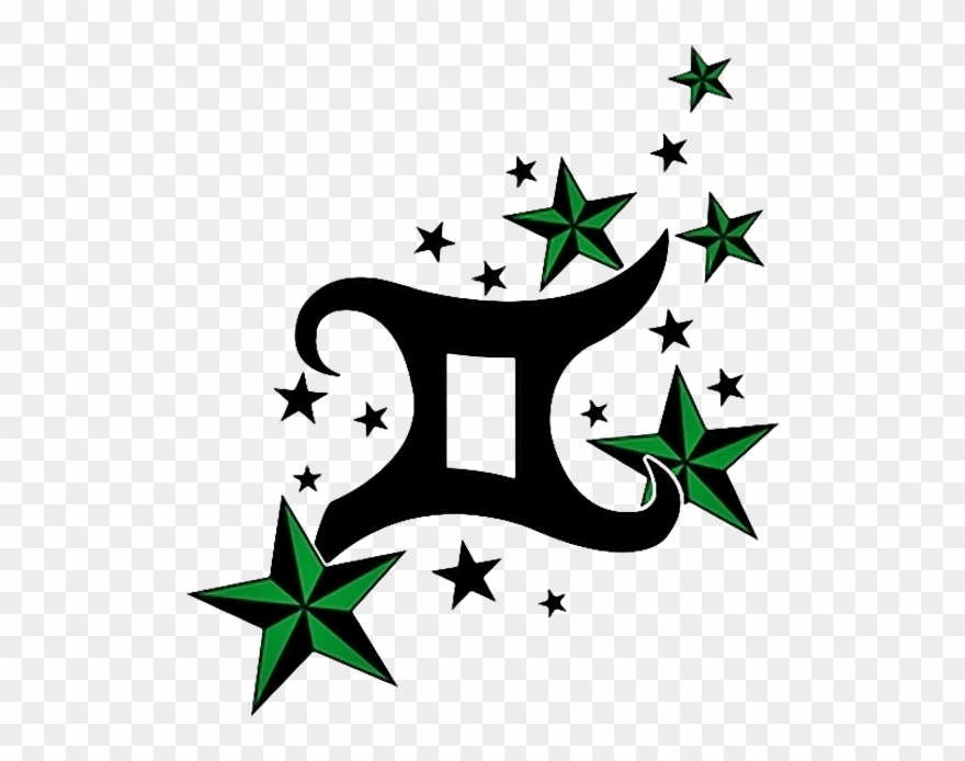 Gemini Tattoo With Green Stars Design Clipart