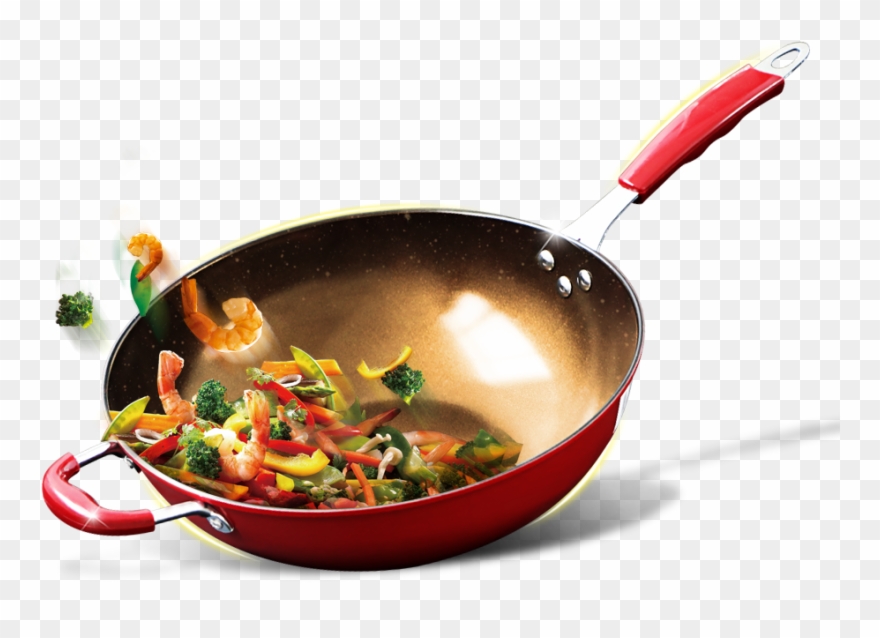 Wok Dish Tableware Frying - Frying Pan With Food Png Clipart