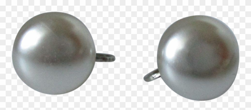 Faux Pearl Button Style Screw Back Earrings Japan Vintage - Imitation Pearl Clipart
