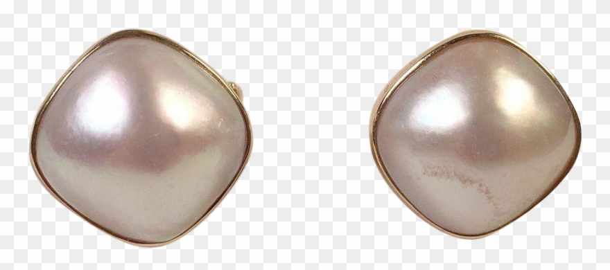 12k Yellow Gold Mabe Pearl Pierced Earrings Omega Clips - Earrings - Png Download