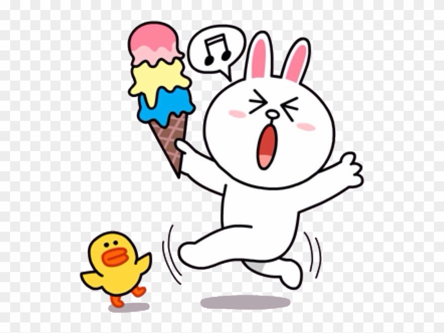 Gleeful Cony With Ice-cream Cone Line Sticker, Line - Sticker Line Png Happy Clipart