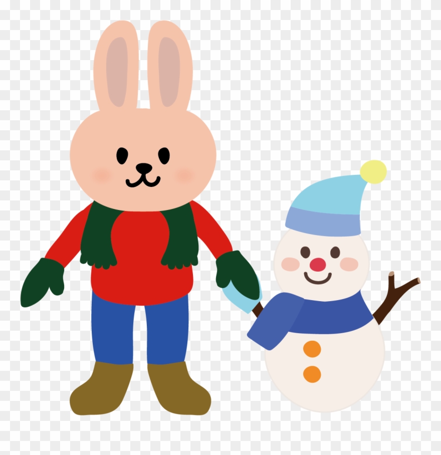 かわいいウサギ（うさぎ）と雪だるまのイラスト - Rabbit Clipart