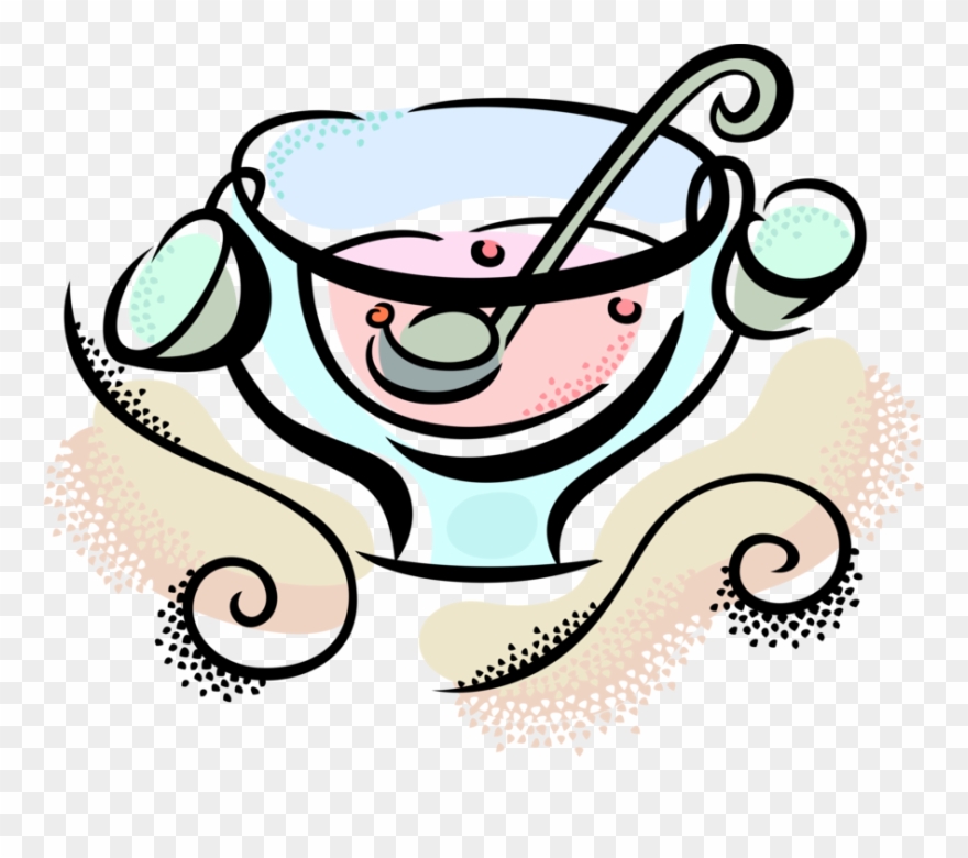 Vector Illustration Of Punch Bowl With Ladle Serving - Punch Clipart