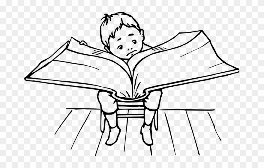 Reading Book Black And White Clipart