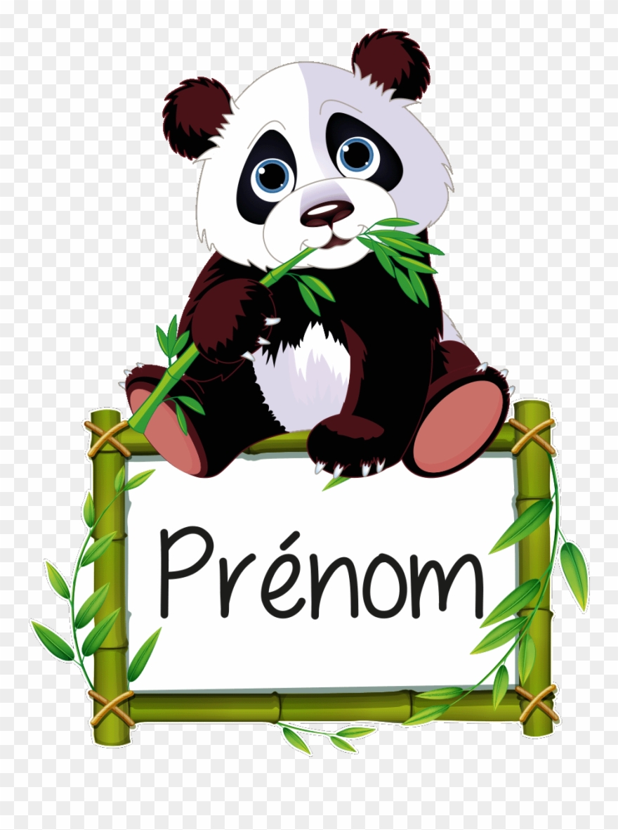 Sticker Prenom Personnalisable Panda Et Son Bambou - Panda Eating Bamboo Sticker Clipart