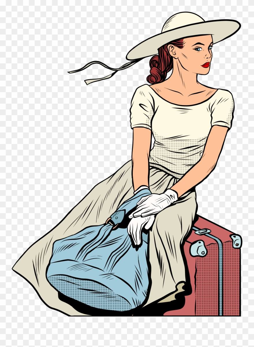 Airplane Travel Airport Pop Art - Lady Traveler Cartoon Clipart