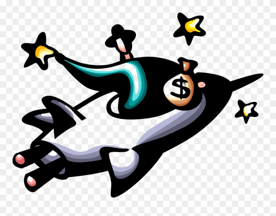 Entrepreneur Rides Rocket Ship Into Outer Space Clipart