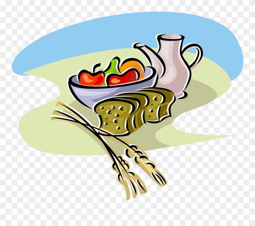 Vector Illustration Of Fresh Fruits And Baked Bread - Frühstück Grundschule Clipart
