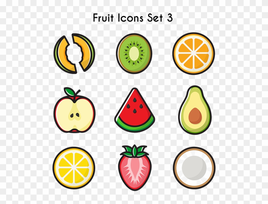 Fruits Icons, Fruits, Melon, Kiwifruit, Kiwi, Orange Clipart
