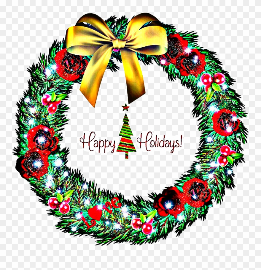 Wreath Christmas Tree Flowers Happy Holidays - Christmas Tree Clipart