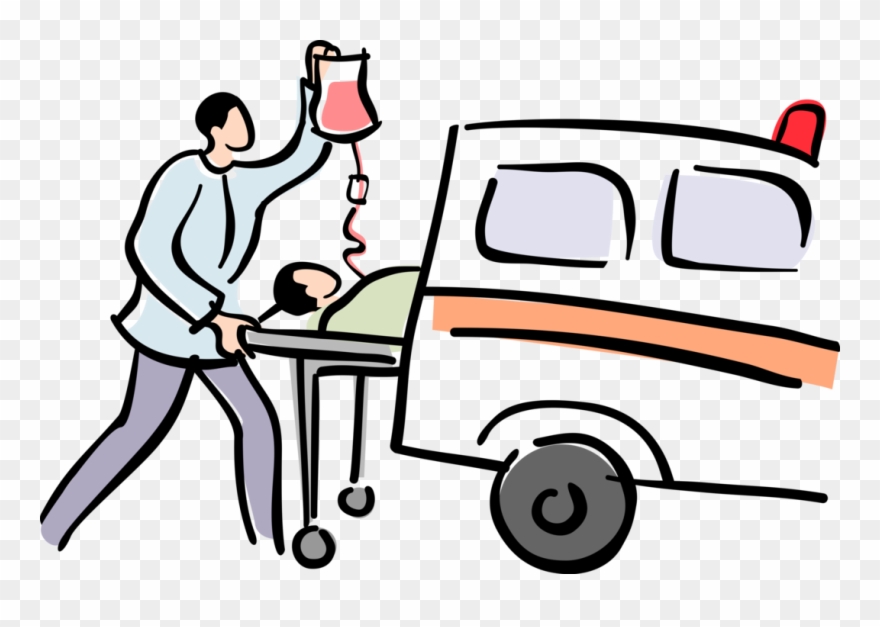 Vector Illustration Of Paramedics Load Accident Patient - Ambulance With Patient Clipart - Png Download