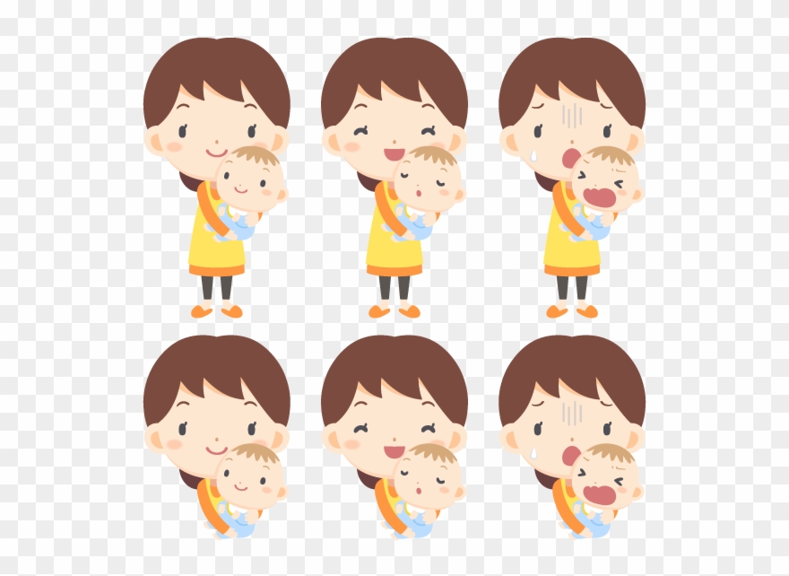 Woman Hug Baby With Different Emotions Free Png And - Cartoon Woman Different Emotions Png Clipart