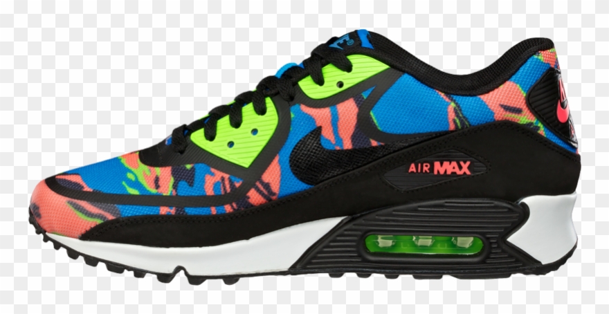 Chaussure Nike Air Max 90 Femme Fluo Jaune Noire Bleu - Shoe Clipart
