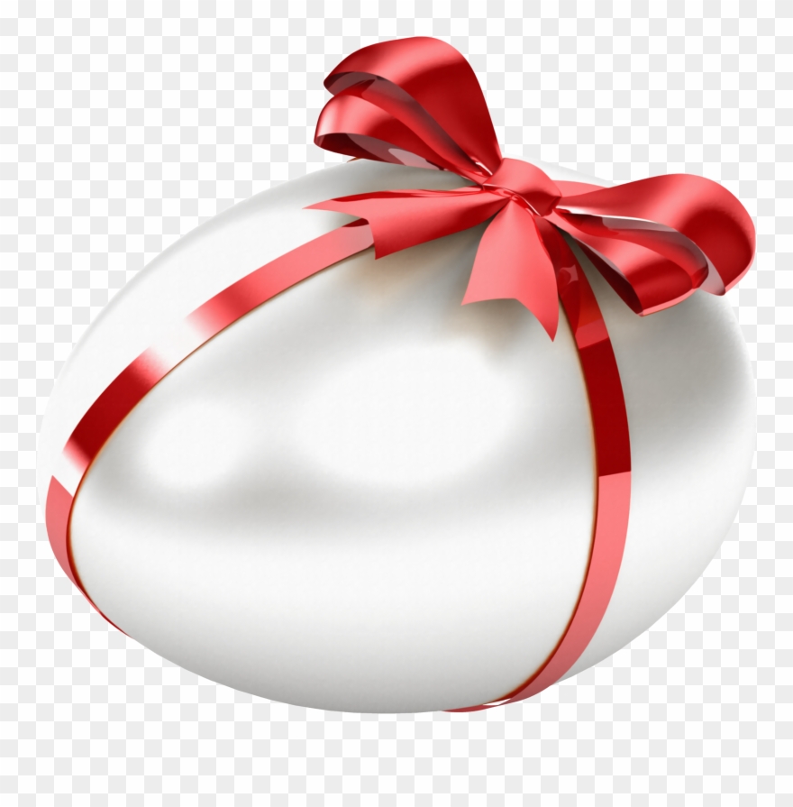 White Easter Egg With Red Bow Transparent Png Clipart - Easter Egg Png Transparent
