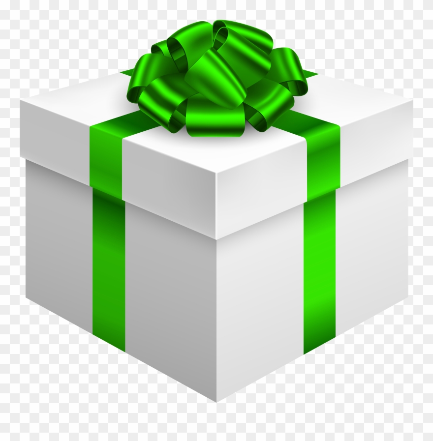 White Gift Box With Green Bow Png Clipart - Gift Box Green Png Transparent Png
