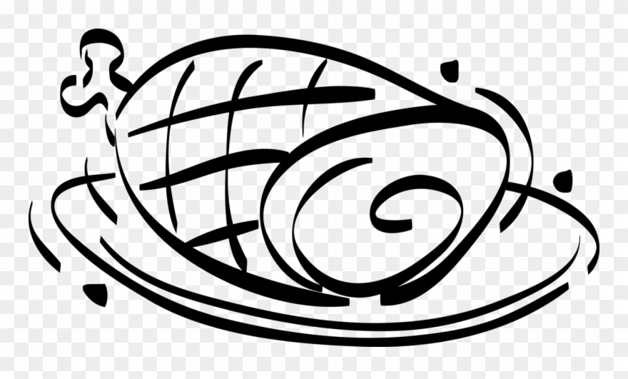 Vector Illustration Of Fresh Leg Of Ham Pork Meat - Ham Black And White Vector Clipart