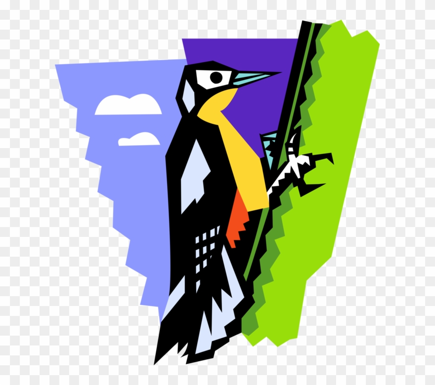Vector Illustration Of Woodpecker Bird On Tree - Woodpecker Clipart