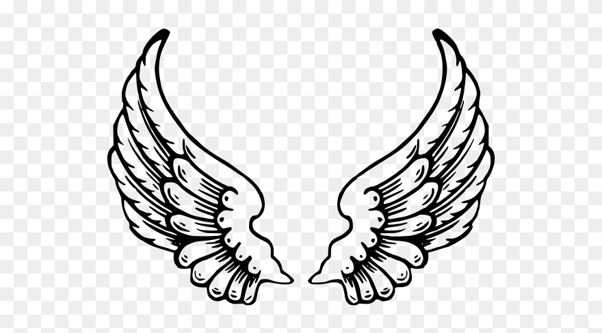 Graphic Black And White Library Angels Drawing Outline - Angel Wings Jpg Clipart