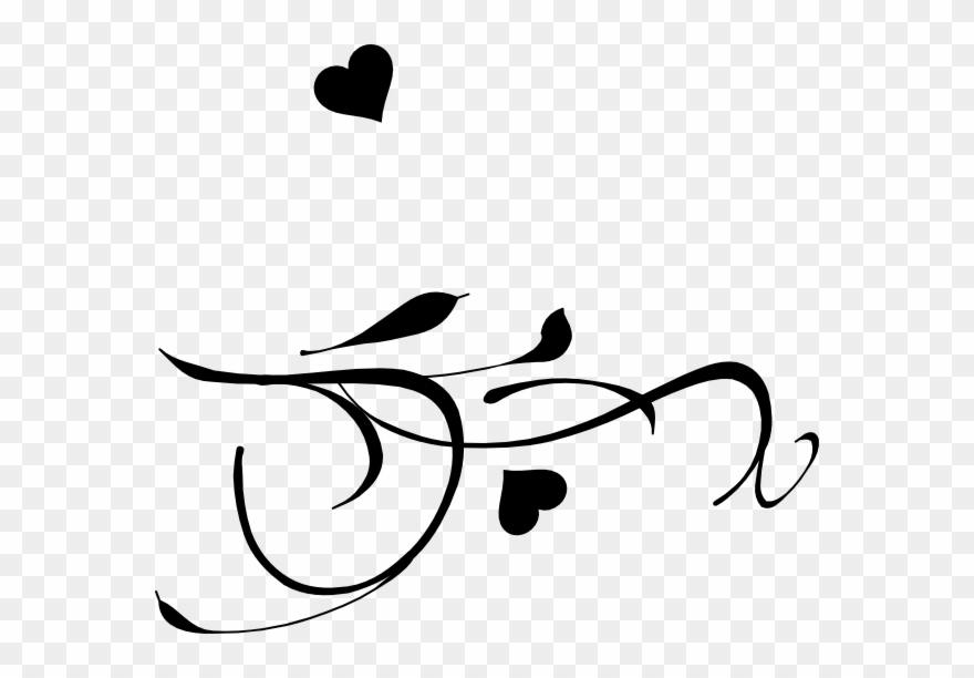 Fancy Heart Clip Art Black And White - Hearts On A Branch - Png Download