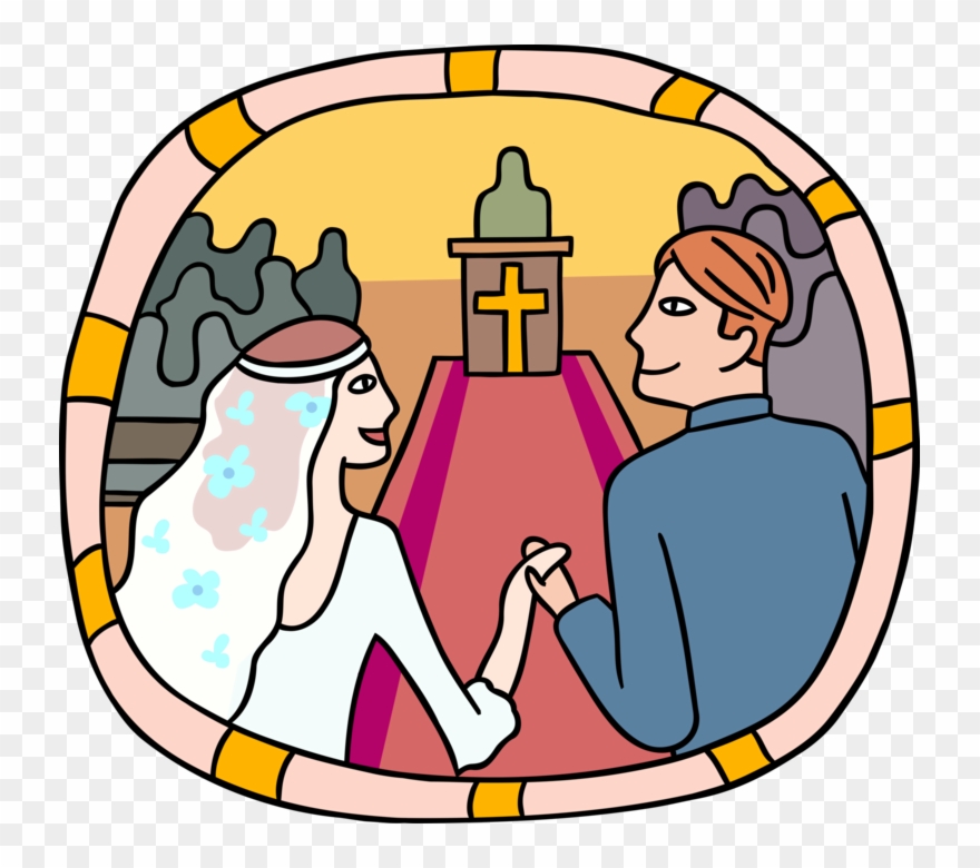 Bride And Groom Walk Down Vector Image Clipart