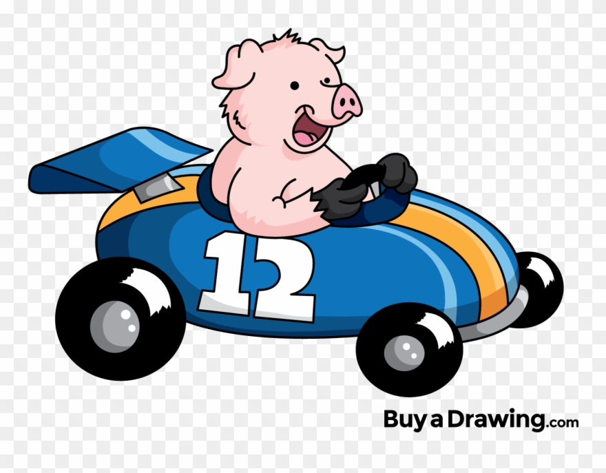 Image Royalty Free Download A Cartoon Pig In - Race Car Pig Cartoon Clipart