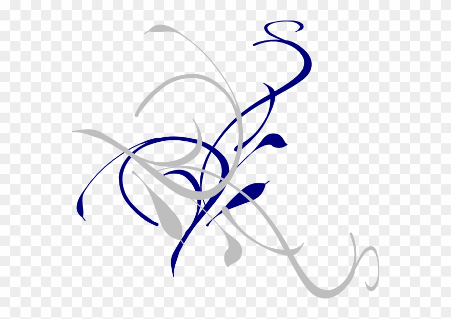 Navy Blue Florish - Vines Leaves Transparent Background Clipart