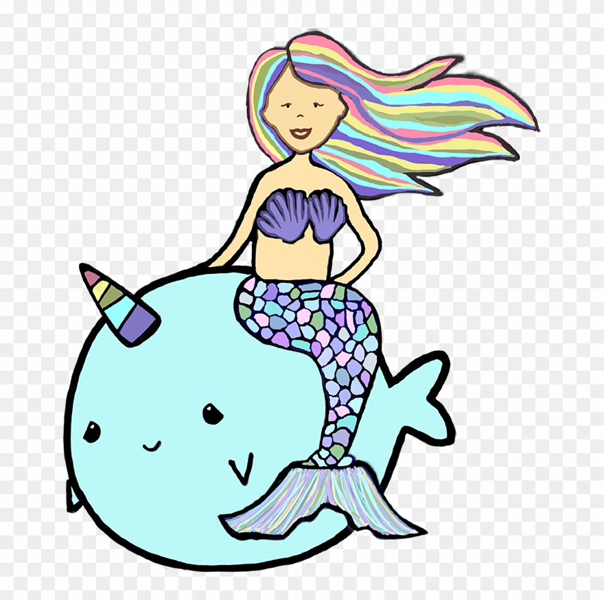 Mermaid Riding A Narwhal Clipart
