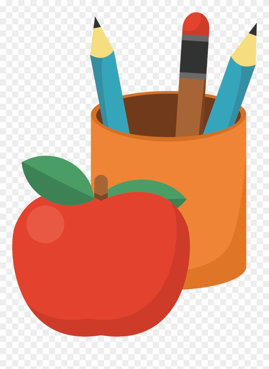 Vector Free Stock Brush Pot Orange Vector Transprent - Apple And Pencil Clipart - Png Download